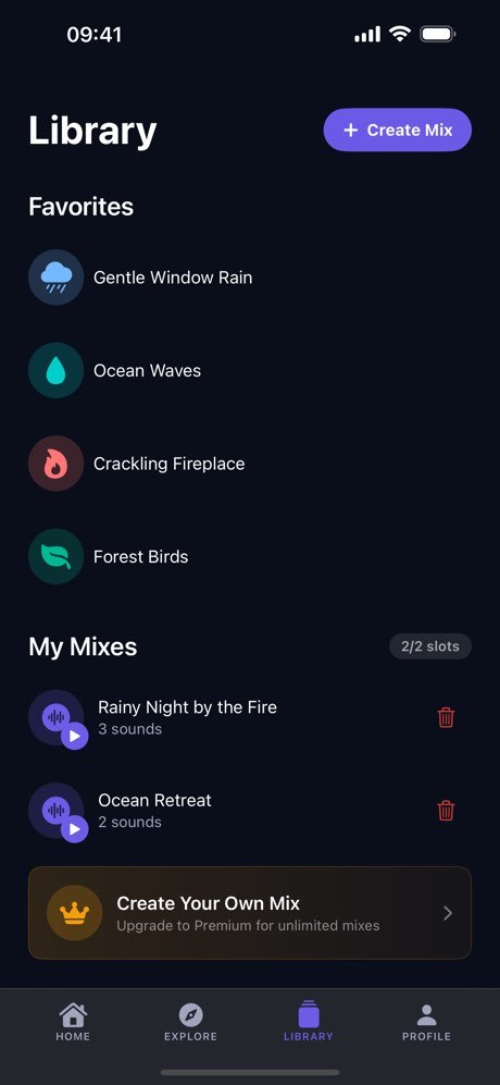 Snoozio Library - Favorites & Saved Mixes
